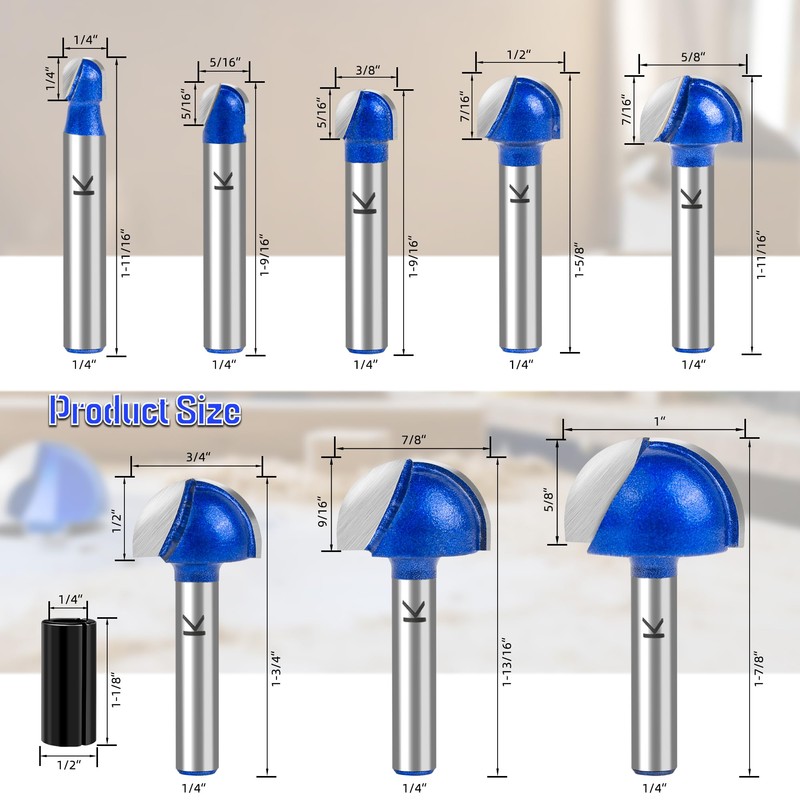 SMJXTOP 8Pcs Cove Box Round Nose Router Bit Set 1/4