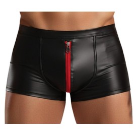 Cave Hero - Pantaloncini in simil lattice con cerniera anteriore - Pantaloncini effetto bagnato con zip, Nero/rosso, XL