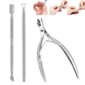 3-Piece Cuticle Pusher Set & Nail Cuticle Pusher Cuticle Pusher Stainless Steel Cuticle Remover Set Manicure Pedicure Tools for Toenails and Fingernails