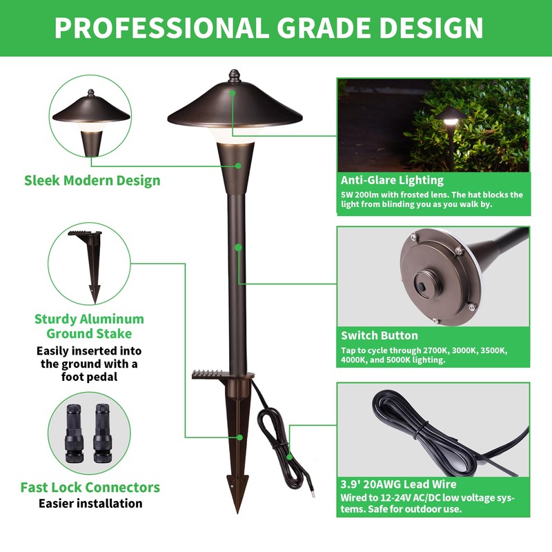 Varmtalys Low Voltage Pathway Lights - 2700K/3000K/3500K/4000K/5000K Selectable Landscape Sidewalk