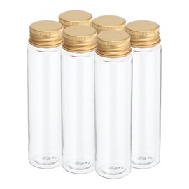 PATIKIL 80ml Plastic Test Tubes with Screw Caps, 6Pcs 128x33mm Flat Bottom Tubes for Scientific Party Decoration Candy Bead Storage Bath Salt, Gold Tone
