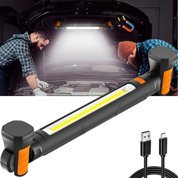 Rechargeable 2500LM Underhood Car Repair Work Light with Hooks - 5200mAh Battery Powered Mechanic Light for Emergencies and Tasks