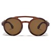 MUDIWRLO Polarized Round Steampunk Sunglasses with Leather Side Double Bridge