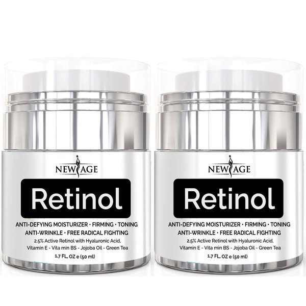 NEW AGE Retinol Cream Neck & Facial Moisturizer Serum with Hyaluronic Acid, Vitamin E - Anti Aging Formula Reduces Wrinkles, Fine Lines-Day and Night Cream 1.7 Fl Oz - 2 Pack - Retinol