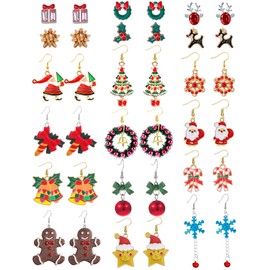 18 Pairs Christmas Earrings for Women Xmas Holiday Stud Earrings Bulk Christmas Gift Tree Snowflake Bow Earrings for Chritmas Party Jewelry