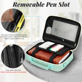 WIOLETA Bible Cover Case for Women, Bible Case with Shoulder Strap, Bible Carrier Bible Bag Carrying Church Bag with Pen Slots and Zippered Pockets, Bible Purse for Lady Men, Mint Green