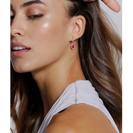 YL Women's Earrings 925 Sterling Silver 12 Birthstone Cubic Zirconia Oval Earrings, Silver, Ruby