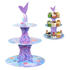 Mermaid Cupcake Stand, Little Mermaid Birthday Party Decorations Supplies Favor Under The Sea Theme Cupcake Tower Holder for Girls Kids(1 Pack)