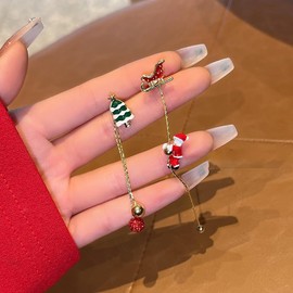Christmas Earrings for Women,Snowflake Santa Claus Tassel Earrings Rhinestone Christmas Tree Sock Hat Drop Earrings Xmas Santa Dangle Earrings Christmas Asymmetrical Earrings Christmas Party Jewelry (Style-A)
