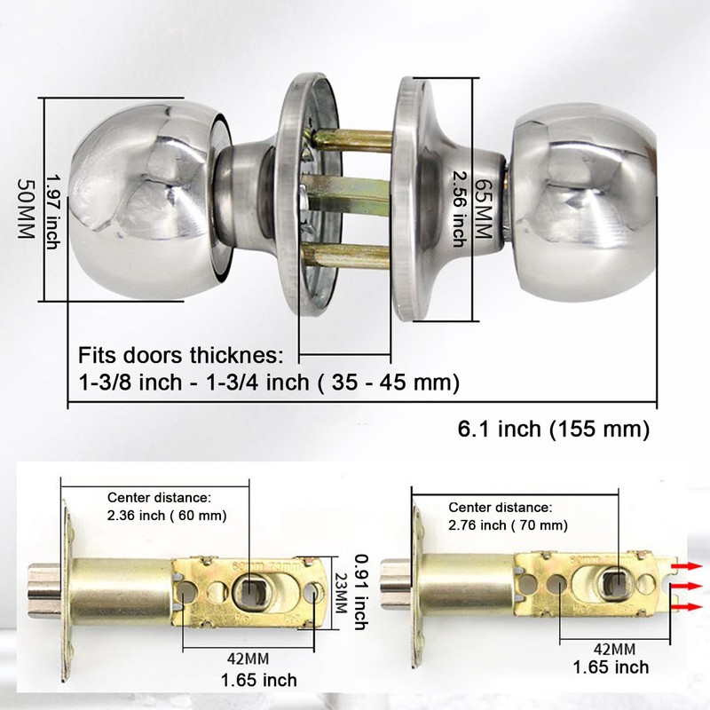 UONIKA 3 Pack Stainless Ball Door Knobs with Lock and