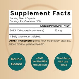 NatureBell DHEA 50mg for Men & Women, 300 Capsules | Micronized for Better Absorption | Plant-Based Source | Supports Energy, Metabolism & Healthy Aging | Non-GMO, Made in USA