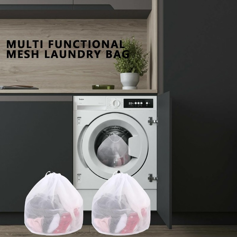 3 Pcs Drawstring Mesh Laundry Bag, Reusable Drawstring Laundry Bag,