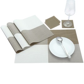 mookaitedecor PVC Placemats Set of 4 & Coasters Set of 4, Heat Resistant Table Mats Non-slip Washable for Dining Home Kitchen