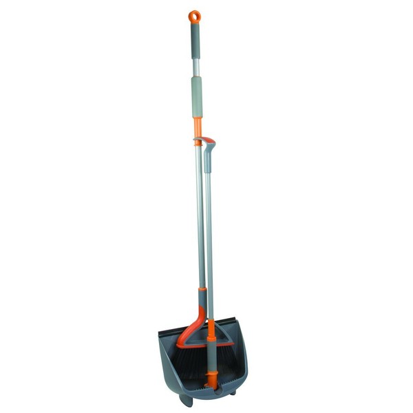 Casabella Quick 'n Easy Upright Broom and Dustpan Set, Gray/Orange