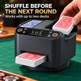 360° Automatic Card Shuffler and Dealer, 2-in-1 Rechargeable Machine with OLED Display and 4 Wireless Buttons