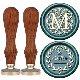 VSECUON Flower Initial Alphabet M Wax Seal Stamp & Eucalyptus Love Sealing Stamp with Wax Stamp Brass Head Ideal for Wedding Invitations Gift Wrapping Christmas (Floral M)