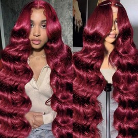 YINGRUN Burgundy Wig Human Hair 13x6 Body Wave Lace Front Wigs 180 Density 30 Inch 99J Burgundy Lace Front Wigs Human Hair for Black Women