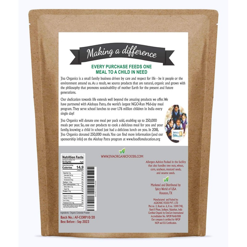 Jiva Organics Organic Ground Coriander Powder 1.5 LB Bulk Bag