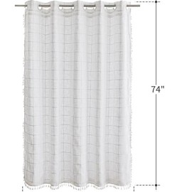 Sage Green Farmhouse Shower Curtain with Snap-in Liner, No Hooks Needed,with Magnets,with Tassels,Water Repellent&Machine Washable,71x74Inch - Color: White-74L*71W