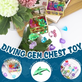 Graplan Diving Toy for Children, 51 Pieces Diving Jewel Pool Toy with 2 Gold Treasure Chest, Ocean Theme Diving Jewels for Children, Colourful Underwater Gemstone Dive Gem Pool Toy for Children