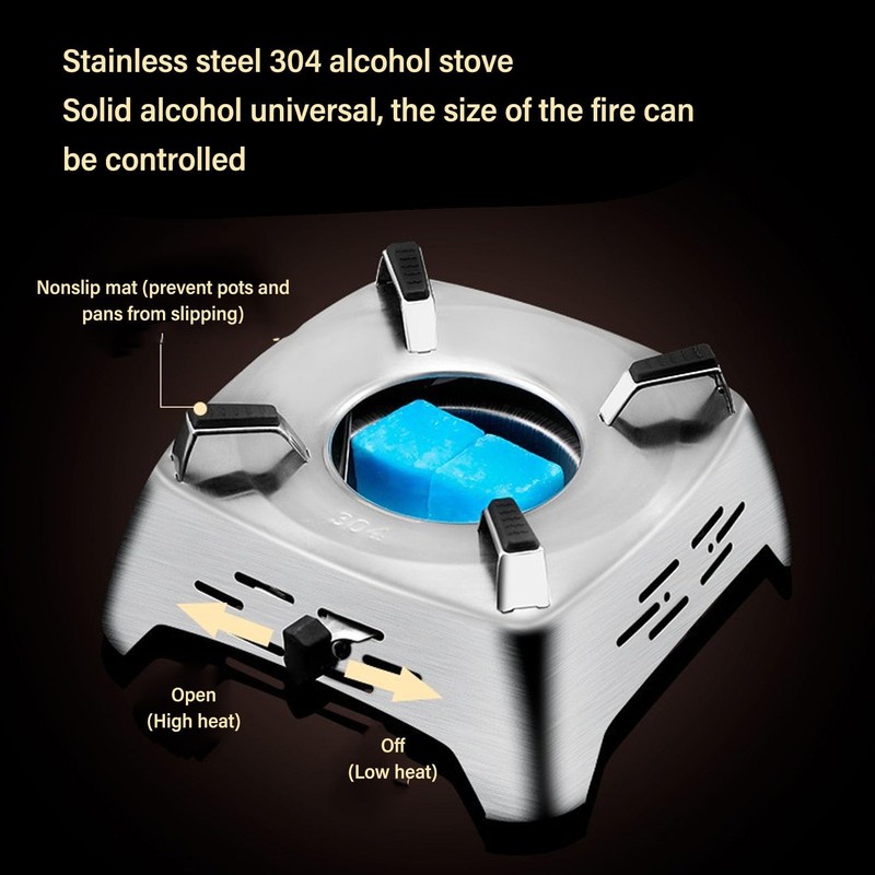 Stainless Steel Alcohol Stove, Portable Alcohol Burner Sliding Adjustment Switch