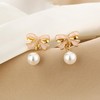 Faux Imitation Pearl Pink Bowknot Dangle Drop Earring Stud