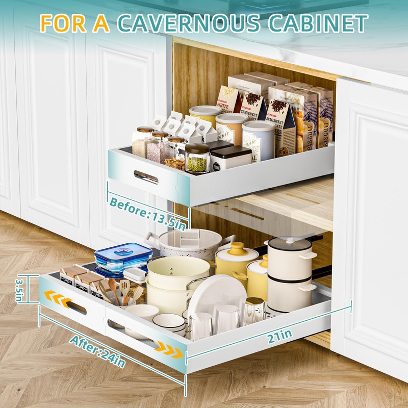 HBL' 2 Pack | 21" Deep Pull Out Cabinet Organizer