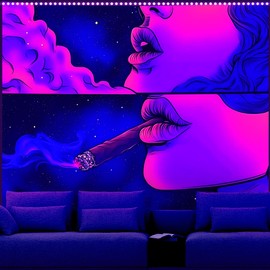 AOHMPT Blacklight Tapestry, Glow In The Dark Tapestries, UV Reactive Cool Girl Wall Art, Mushroom Wonderland Tapestry, Rabbits Wall Hanging for Bedroom, Dorm and Living Room Wall Decoration 59L x 51W