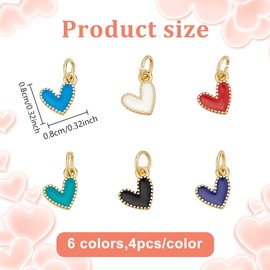 HOBBIESAY 6 Colors 24Pcs Heart Enamel Charms 9mm Mini Heart Pendants with Jump Ring Colorful Cute Love Shape Dangle Charms for Valentine's Day DIY Bracelets Earring Necklace Jewelry Making