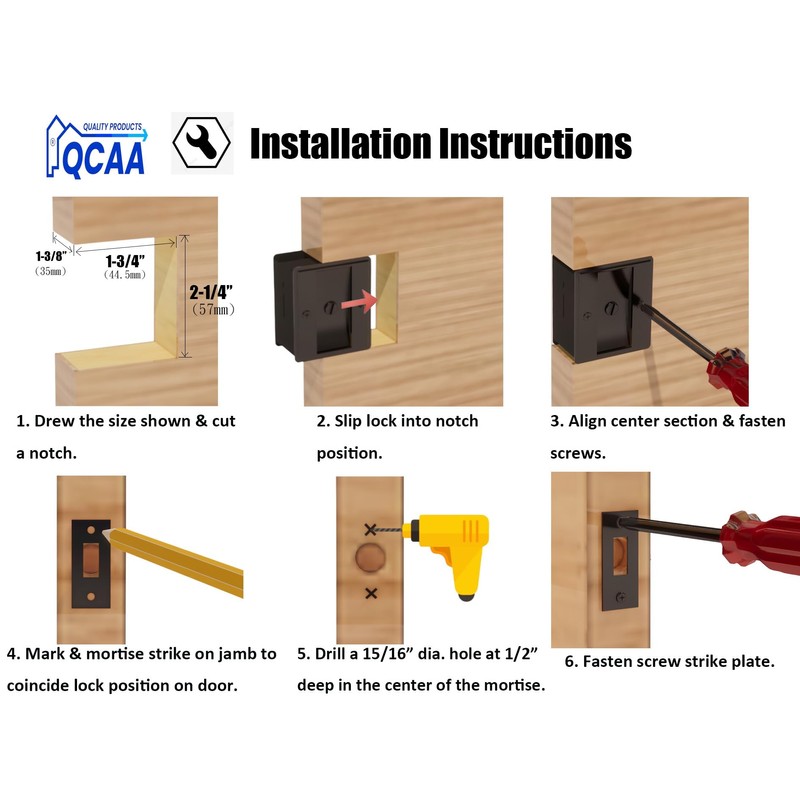 QCAA Solid Brass Sliding Door Pull Privacy Pocket Lock, Matte