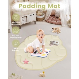 Baby Play Gym Mat, Tummy Time Mat with 5 Detachable Toys, Large Sensory Playmat for Floor, Newborn Infant Baby Essentials Shower Gift 0-3-6-9-12 Months, Cute Pinecone Shape, Beige