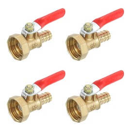 sourcing map 2Pcs Brass Water Mini Ball Valve Shut Off Switch, G1/2" Female x 3/8" Hose Barb, 180 Degree Operation Handle, Brass Valve