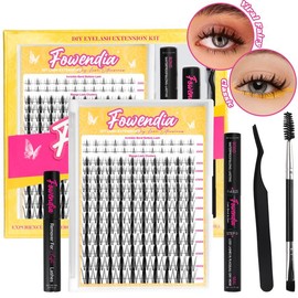 Fowendia California Sunset Wanna Be Freya Manga Lashes Cluster Lashes C D Curl DIY Lash Extension Kit and Lash Clusters 8-18mm with Bond Seal and Remover - Ultra-Thin Transparent Bands, Lash Magic Anime False Lash Extension Kit, Makeup Cosmetic:_Wanna Be