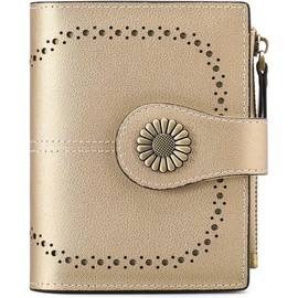 Small Womens Wallet Leather Bifold Card Holder RFID Blocking with Zipper Coin Pocket - Color: 4-Gold