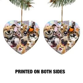 GRAPHICS & MORE Pet Animals Selfie Dogs Cats Rabbit Hamster Guinea Pig Heart-Shaped Porcelain Holiday Christmas Tree Ornament - 2.8"