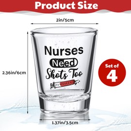 Patelai Nurse Need Shots Too, Funny Glass Gift for Women and Male Nurses Mom Sister or Friend Present for Nursing Graduation Nurses Day Party 2 oz(4 Pieces,3.94 x 2.36 Inches)