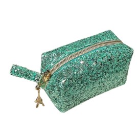 Too Faced La Petit To Go Green Glitter Small Makeup Case with Paris Charm, New