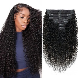 Mihugass Curly Clip in Extension Human Hair 3C 4A Kinky Curly Clip Ins Full Head for Women Brazilian Remy Human Hair Natural Color 8 Pcs with 18 Clips 120g/Set (22 inch)