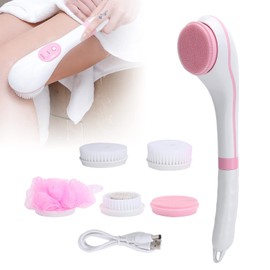 Eléctrico Cepillo Ducha Espalda, Cepillo de baño eléctrico 6 Engranajes Juego de Cepillos de Baño Ajustables para Cuerpo Cepillo Ducha Depurador Espalda Largo Masaje Cepillo Limpieza Corporal(Rosa)