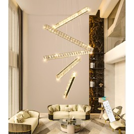 dolria Modern Chandeliers Linear Light for Dining Room Crystal LED Ceiling Pendant Light Fixtures Dimmable High Ceiling Chandeliers for Living Room Staircase Bedroom Kitchen Island Foyer 2700K 6000K