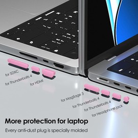 ProElife 7 Pcs Anti Dust Dirt Plug Cups Set for 2024-2021 MacBook Pro 14.2 inch 16.2 inch M4 M3 M2 M1 Pro/Max (A3112/A3185/A3401/A3186/A3403) Accessory Silicone Anti Dirt Protective Cover (Pink)