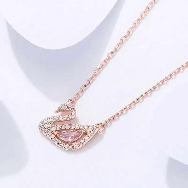 Collar De Cisne Pequeño De Oro Rosa De Plata De
