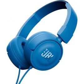 JBL T450 Over-Ear Lightweight Foldable Headphones with Pure Bass Sound, Universal 1-Button Remote with Built-In Microphone, Blue
