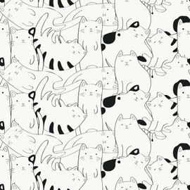 EPPKILY White/Black Cat Wallpaper Peel and Stick Animal Nursery Wallpaper Fun Cute Kitten Self Adhesive Removable Contact Paper for Kids Room Bedroom Walls Cabinets Decorative Paper 17.5"x102"