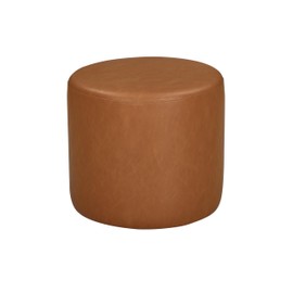 Lifestyle Solutions 19” Wentworth Ottoman Round Faux Leather Bench, Stationary Ottomans, Backless Chair, Footrest for Living Room, Footstool Office, Bedroom, Padded Seat, Caramel Brown