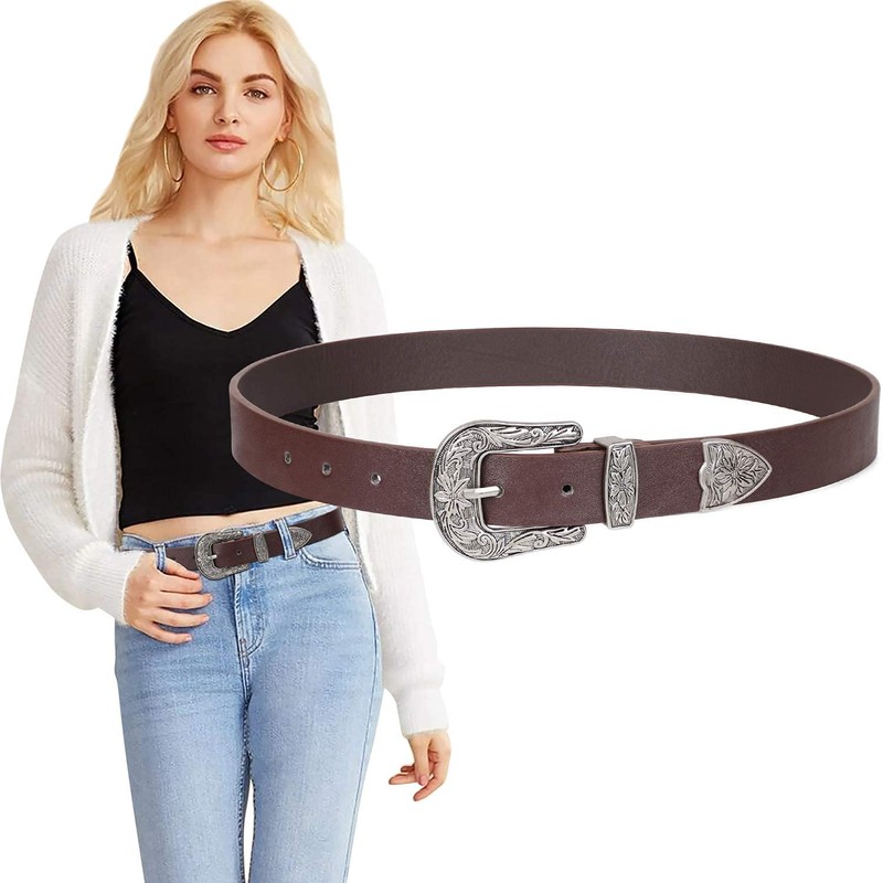 Ssumday Cinturones de piel occidentales de 1.1 pulgadas para mujer,