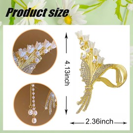 Flower Hair Clips for Thick/Thin Hair, Large Metal Hair Claw Clips Lily of the Valley Hair Clip Rhinestone Flower Hair Clamp with Tassel Design Strong Hold Hair Jaw Clips Fashion Hair Accessories 1Pcs