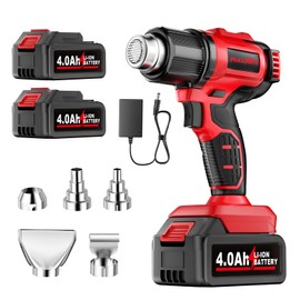 FULLYEA Cordless Heat Gun, Max 1022°F (550°C) Fast Heating, Lightweight Hot Air Gun Kit with 2x4.0Ah Batteries & 5 Nozzles, Portable Heat Gun for Shrink Tubing, PVC Wrap, Crafts (Red)