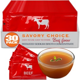 SAVORY CHOICE Reduced Sodium Beef Broth Concentrate, 30 Packets (9.6g) - Gluten-Free, Diary-Free Broth Concentrate