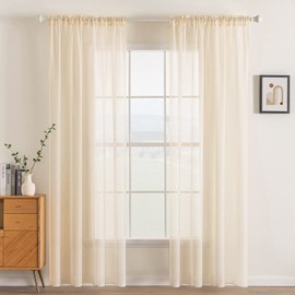 MIULEE 2 Panels Solid Color Cream Beige Sheer Curtains Elegant Rod Pocket Window Voile Panels/Drapes/Treatment for Bedroom Living Room (54X90 Inches Cream Beige)
